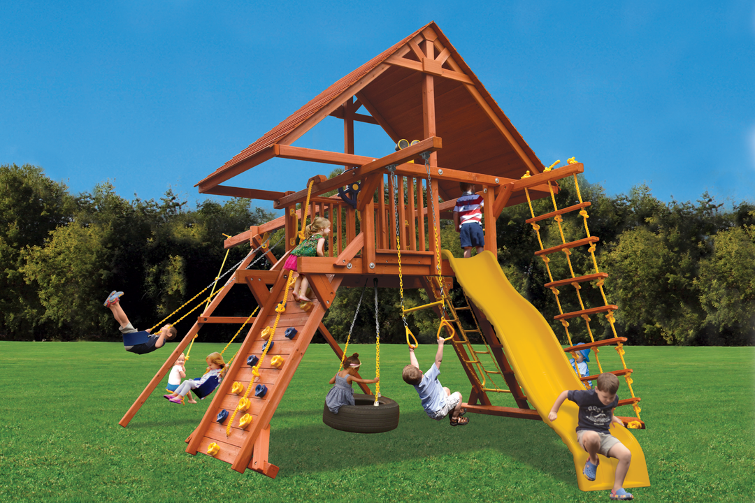 Deluxe Playcenter Combo 2 With Wood Roof millzhouseav