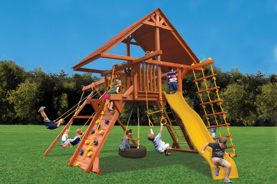 Deluxe Playcenter Combo 2 With Wood Roof millzhouseav