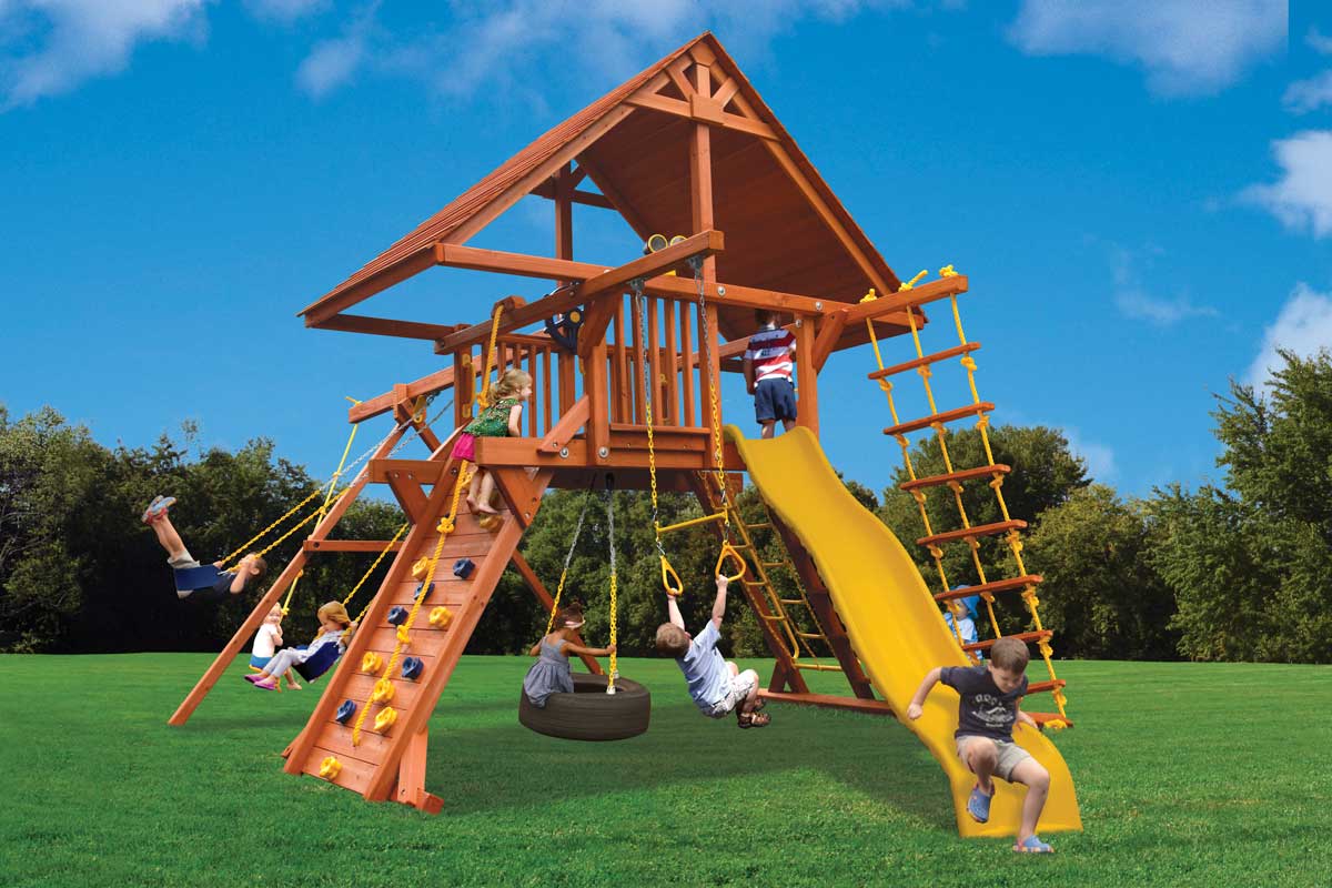 Deluxe Playcenter with Wood Roof Playground One Deluxe Playcenter Play Set with Wood Roof