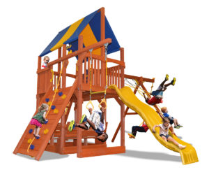 Deluxe Fort XL swing set features 50% larger play deck and premier picnic table