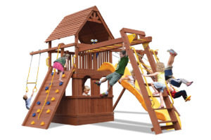 Deluxe Fort swing set with lower level playhouse and monkey bars
