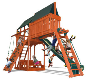 Extreme Fort Combo 4 play set with premier picnic table, monkey bars and skyloft