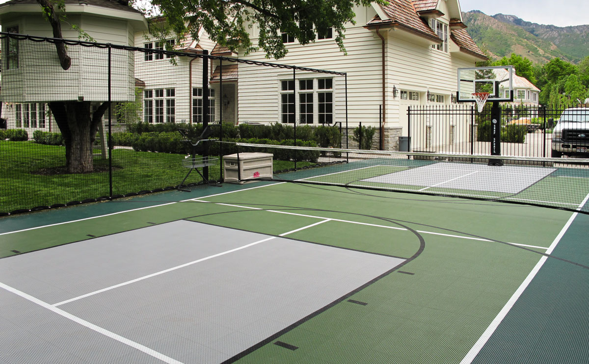 Multi-game court with pickleball featuring SnapSports Outdoor Revolution Surface